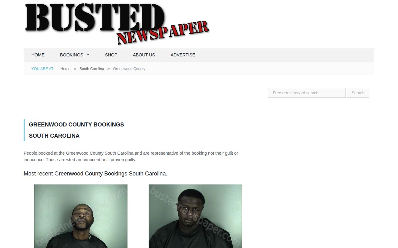 Greenwood County unofficial BustedNewspaper county-section record