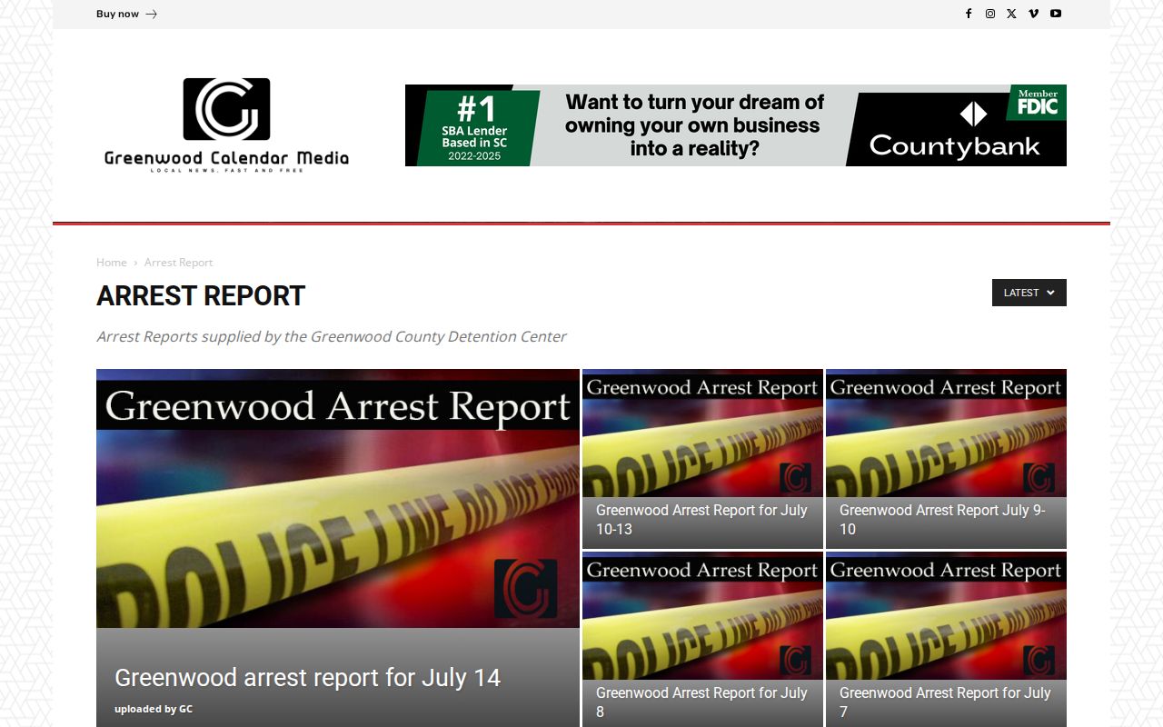 Greenwood County Detention Center supplied Greenwood Calendar arrest-report source
