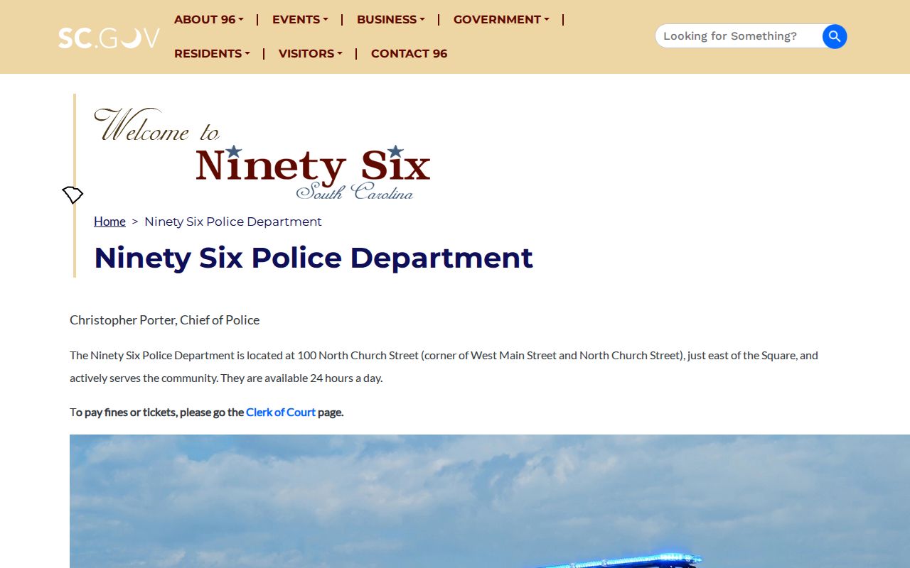Greenwood County Ninety Six Police Department arrest-record contact page