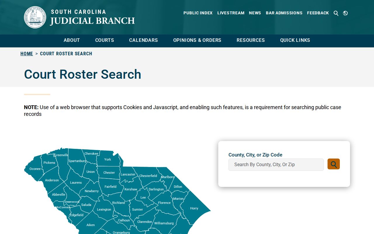 South Carolina court roster search for Greenwood County booking disposition