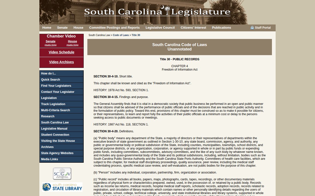 South Carolina public records law for Greenwood County booking records