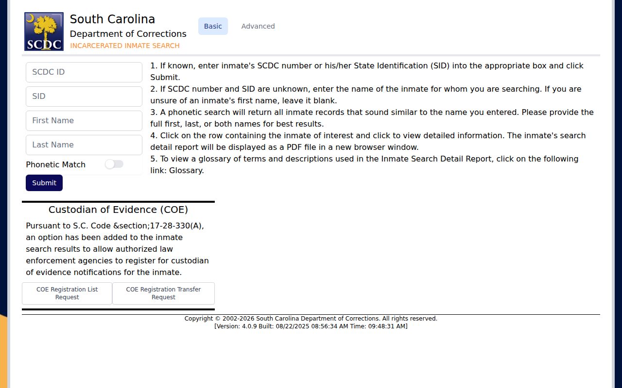 South Carolina Department of Corrections search for Greenwood County custody follow-up
